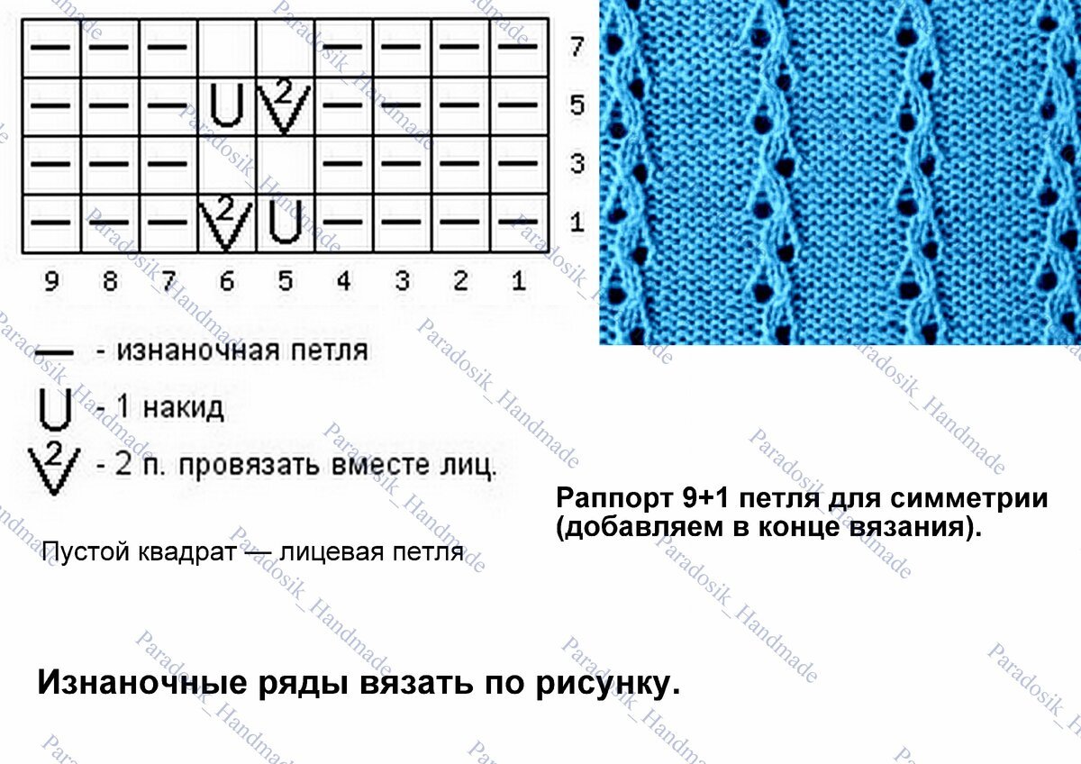 Узор спицами горизонтальные дорожки схема
