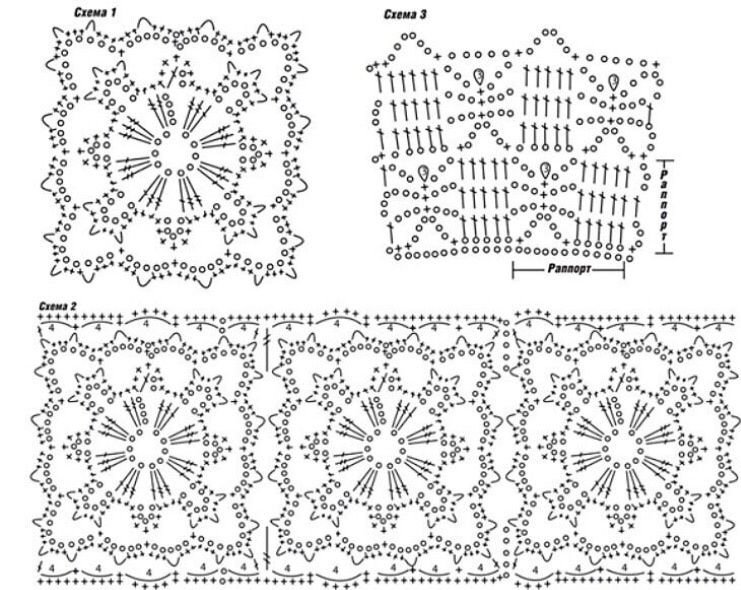 Вязаные мотивы крючком со схемами для кофточек