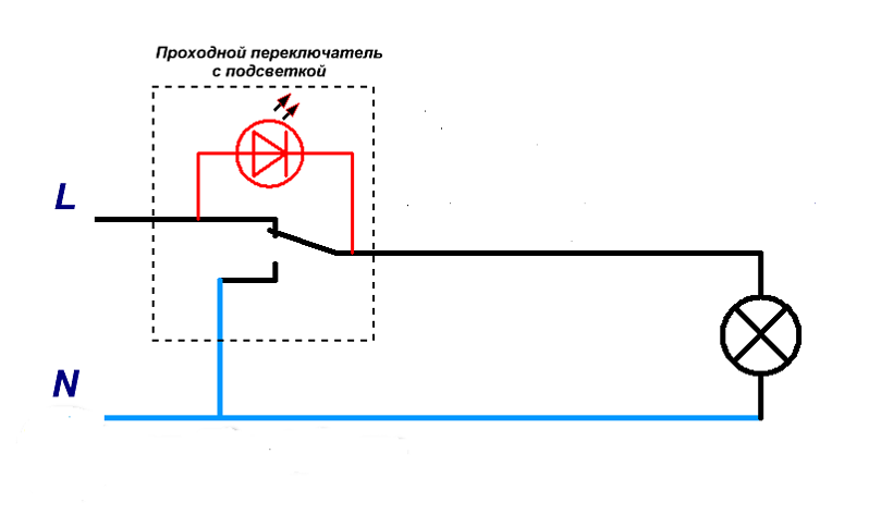 Проходной выключатель с подсветкой