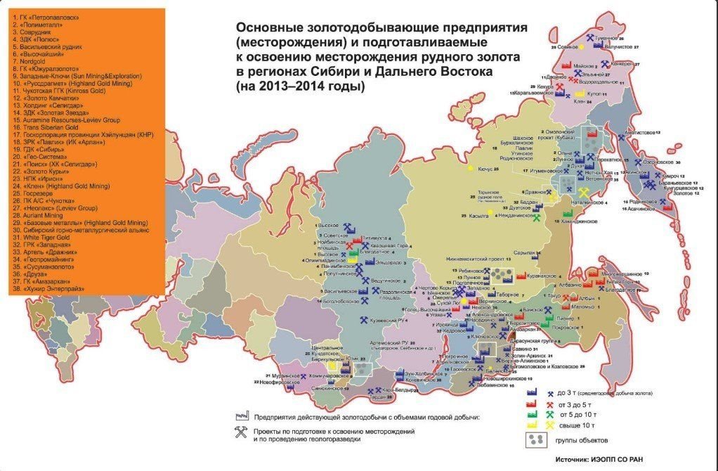Карта добычи золота