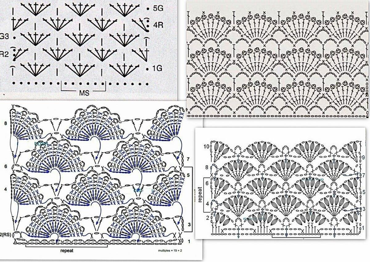Веерочки крючком схемы и описание