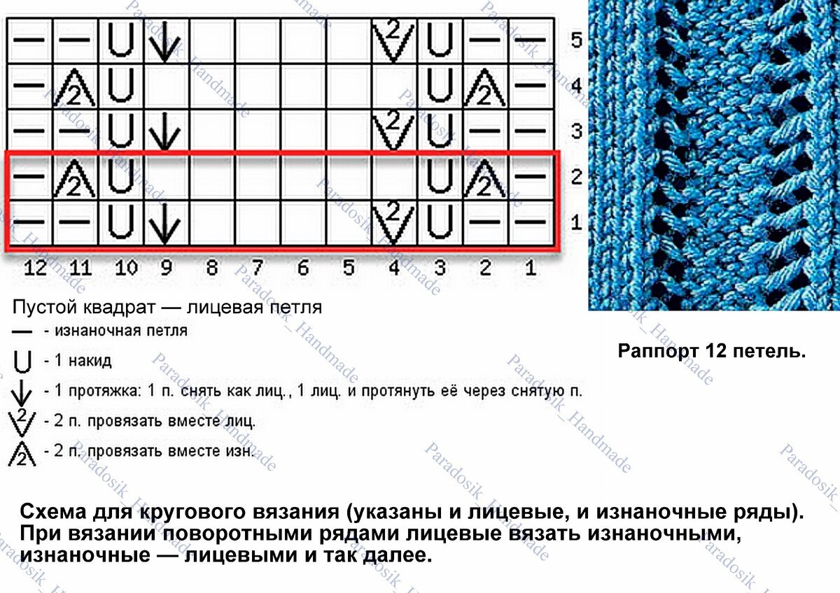 Узор спицами горизонтальные дорожки схема
