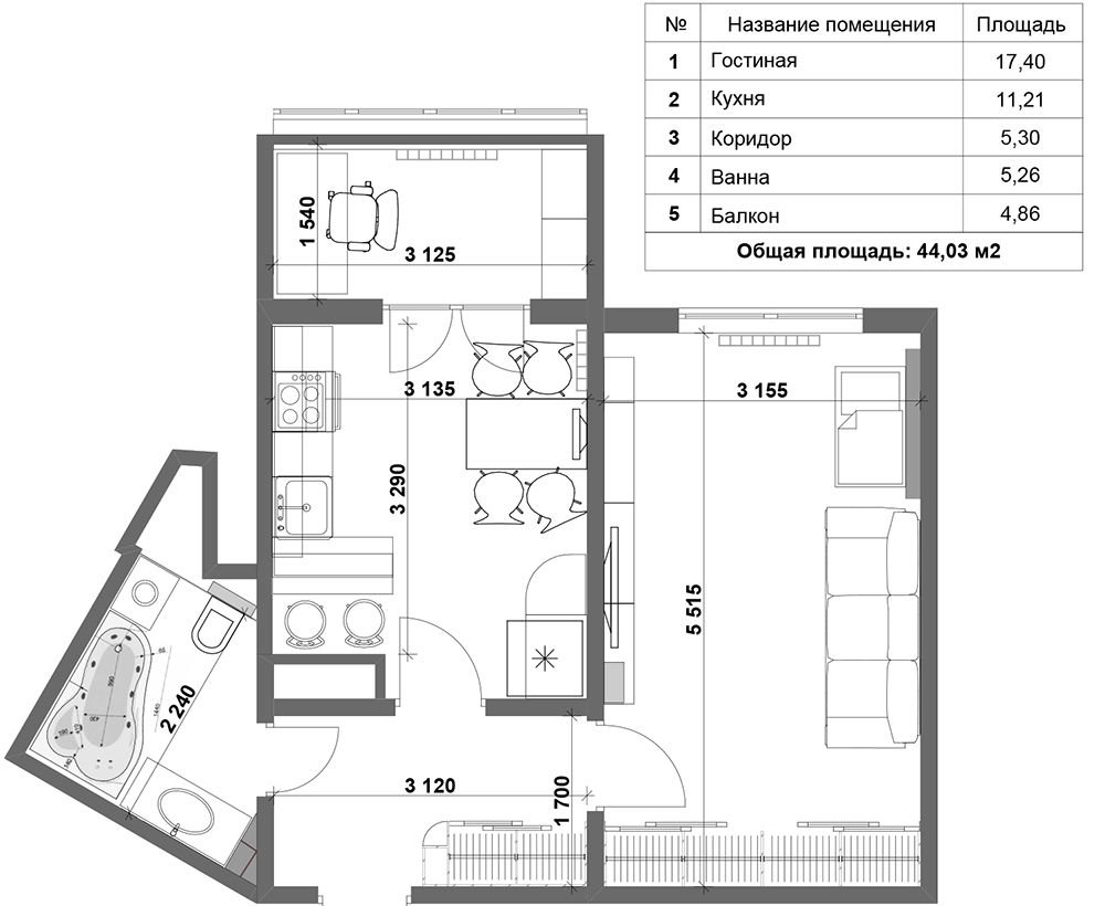 План квартиры студии чертеж с размерами