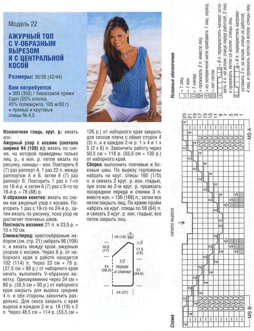 Вязание спицами летнего топа для женщин со схемами