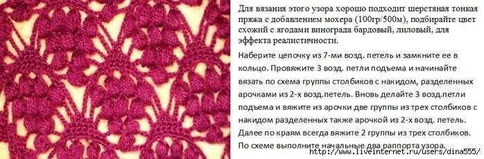 Шаль виноградная лоза спицами схема и описание бесплатно