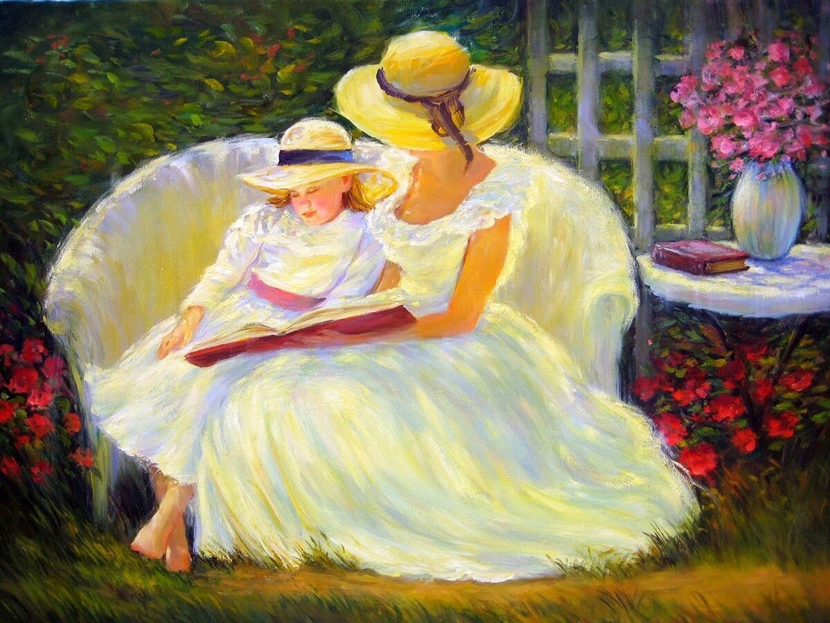 Мама и ребёнок живопись сад