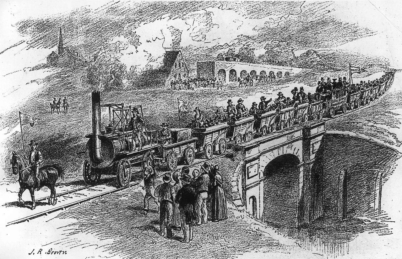 Появление железной дороги. Первая железная дорога в мире 1825. Железной дороги Стоктон-Дарлингтон. Первая железная дорога Стоктон Дарлингтон. Первая железная дорога в Англии 1825.
