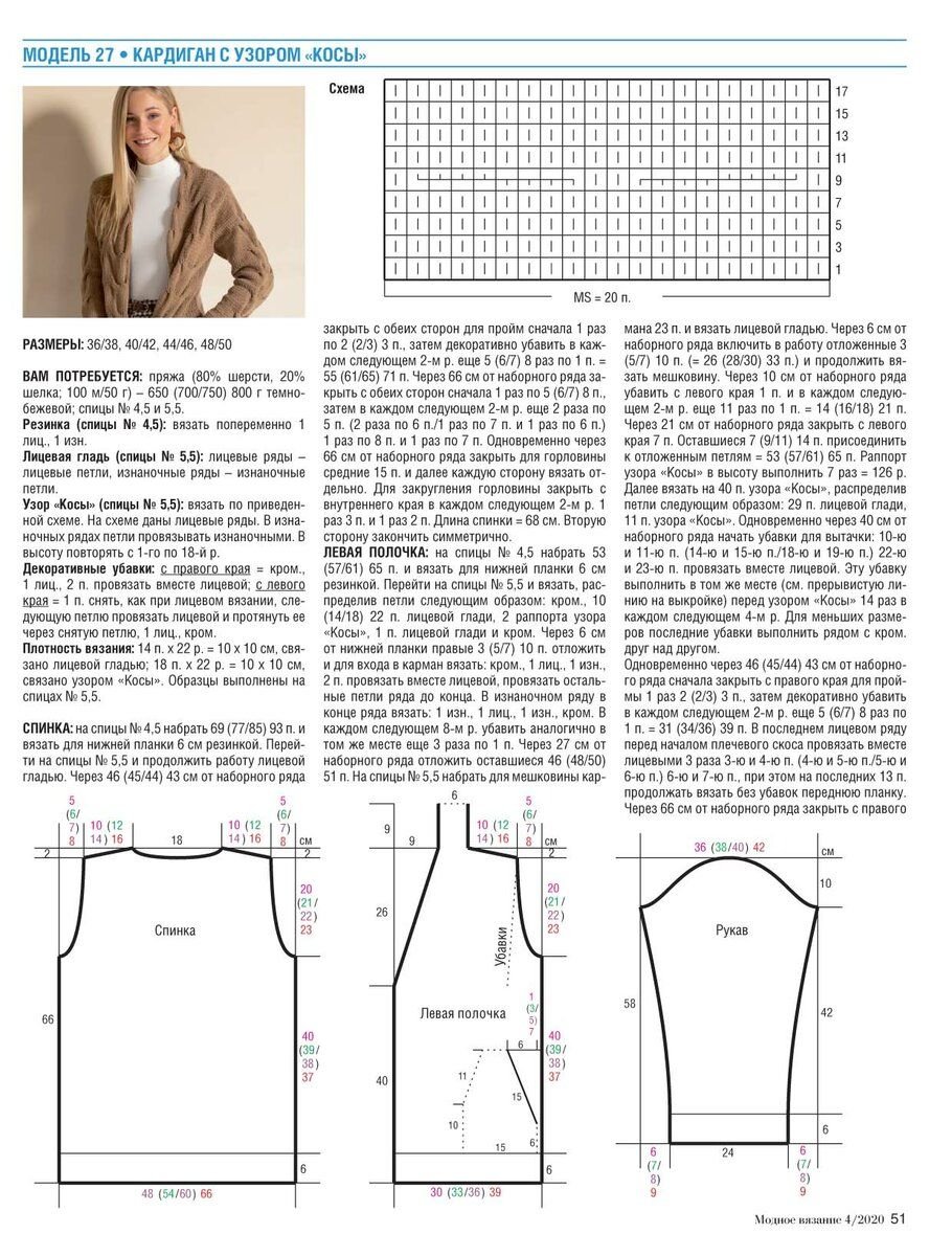 Кардиган косами спицами для женщин схемы и описание