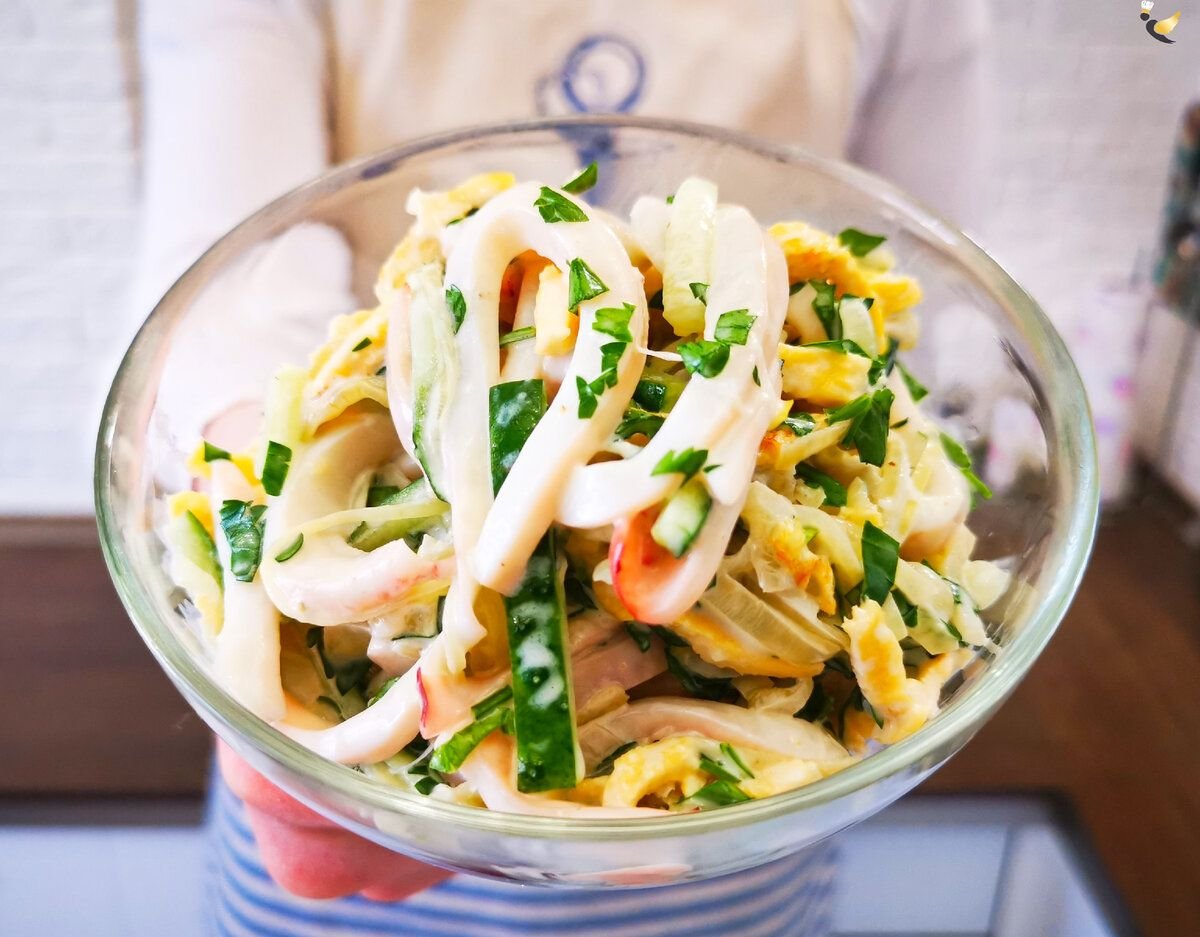 Салат с морской капусты и кальмара рецепт с фото очень вкусный