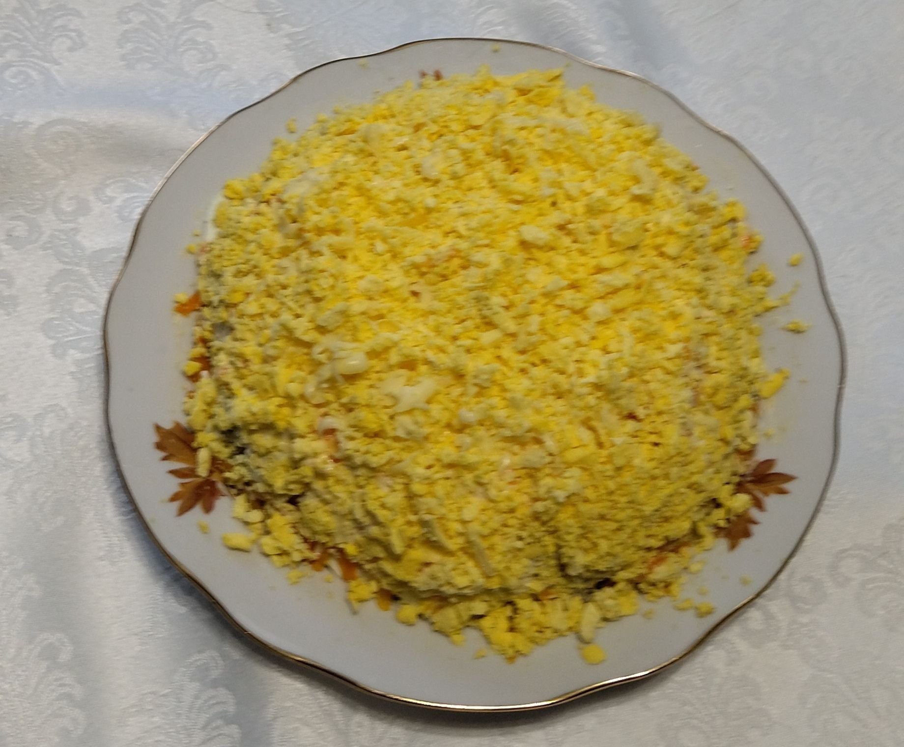 Салат мимоза с рыбными консервами без картофеля