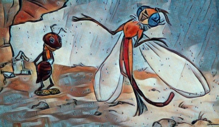 Картинки стрекоза и муравей из басни иллюстрации
