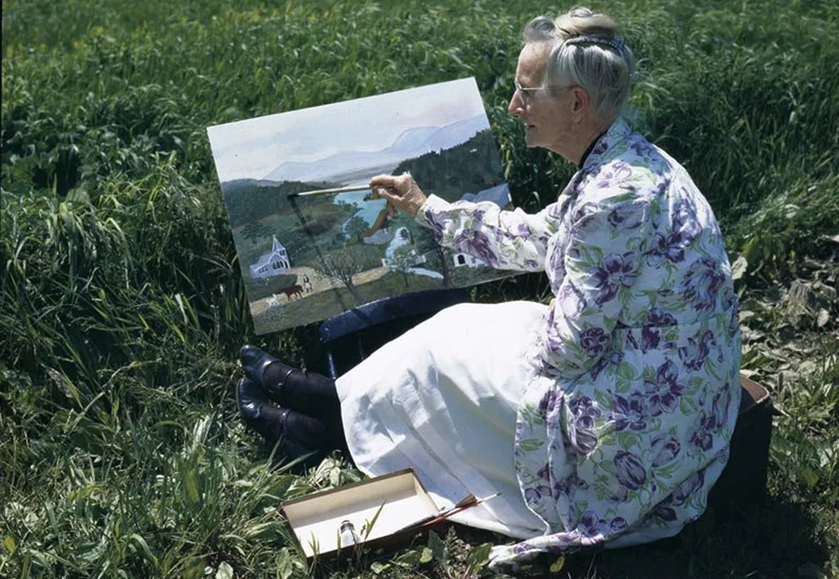 78 лет жизни. Бабушка Мозес художница. • Бабушка Мозес (Anna Mary Moses) — (1860-1961) автопортрет. Бабушка Мозес американский художник.