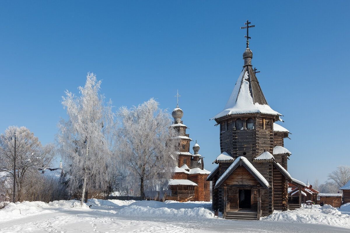 Кострома музей деревянного зодчества зимой