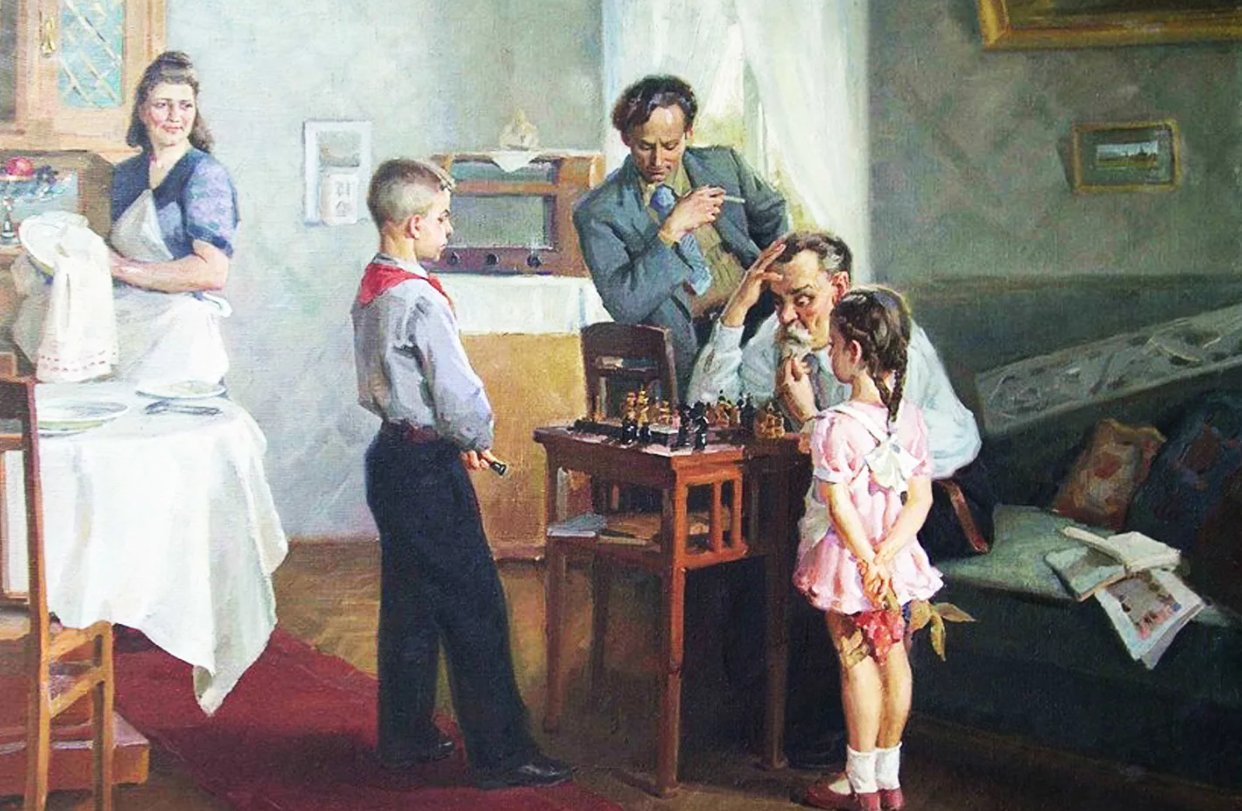 Воспитание прошлое и настоящее. А.Солодовников "Юный шахматист" (1951).