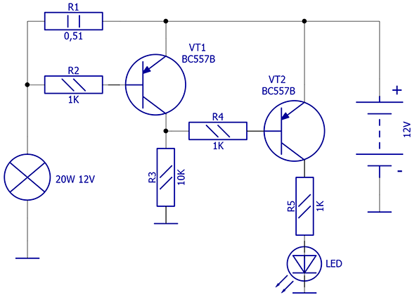 Схема светодиодной контрольки на 12 вольт с пищалкой
