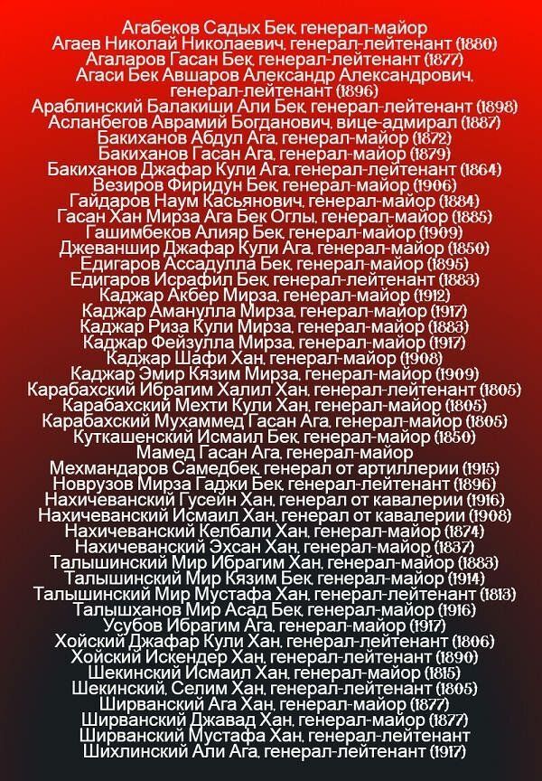 Список азербайджанских генералов Российской Империи