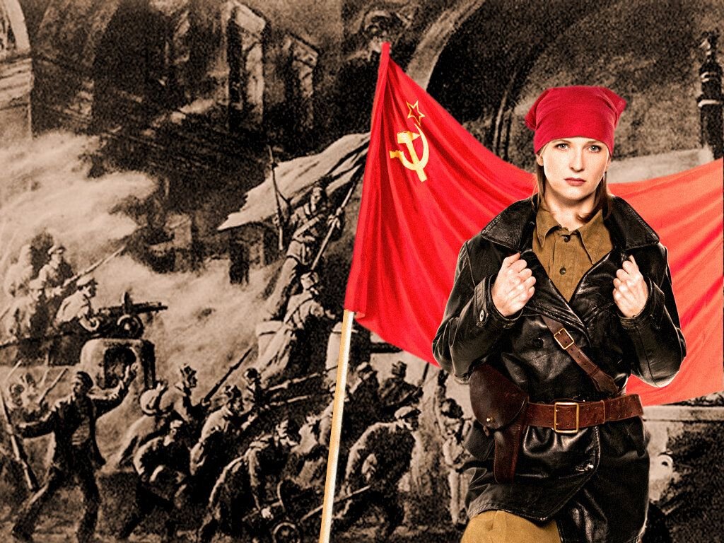 Готов к революции. Женщины революционерки. Девушка с красным знаменем. Революционер в Кожанке. Революционерка в Красном платке.