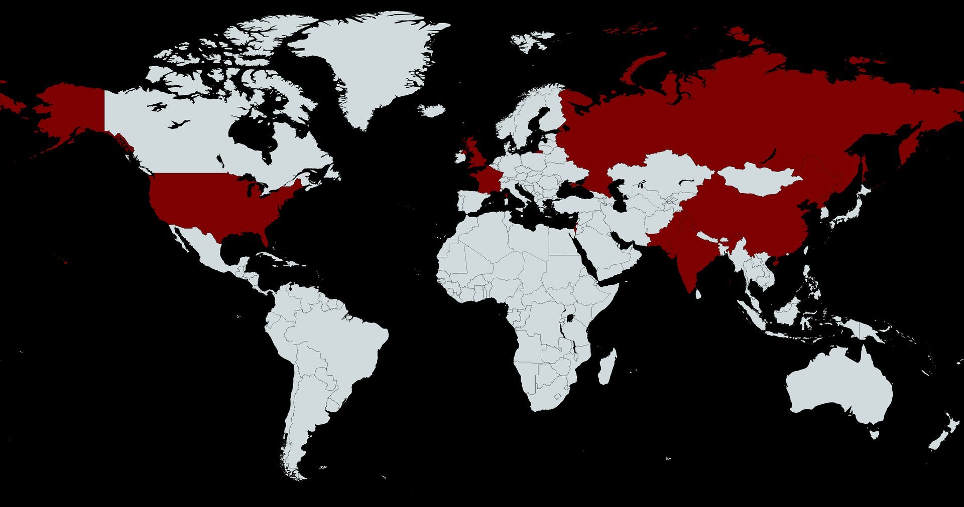 Космические державы на карте. Ядерные державы. Страны ядерной триады