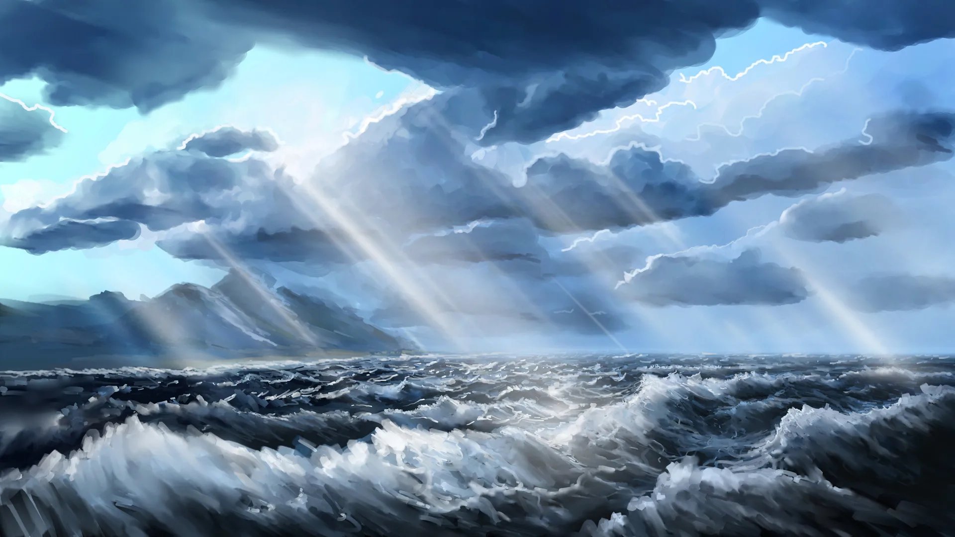 Несмотря на шторм. Энди Симмонс пейзаж море шторм. Бушующее море. Море фэнтези. Море арт.