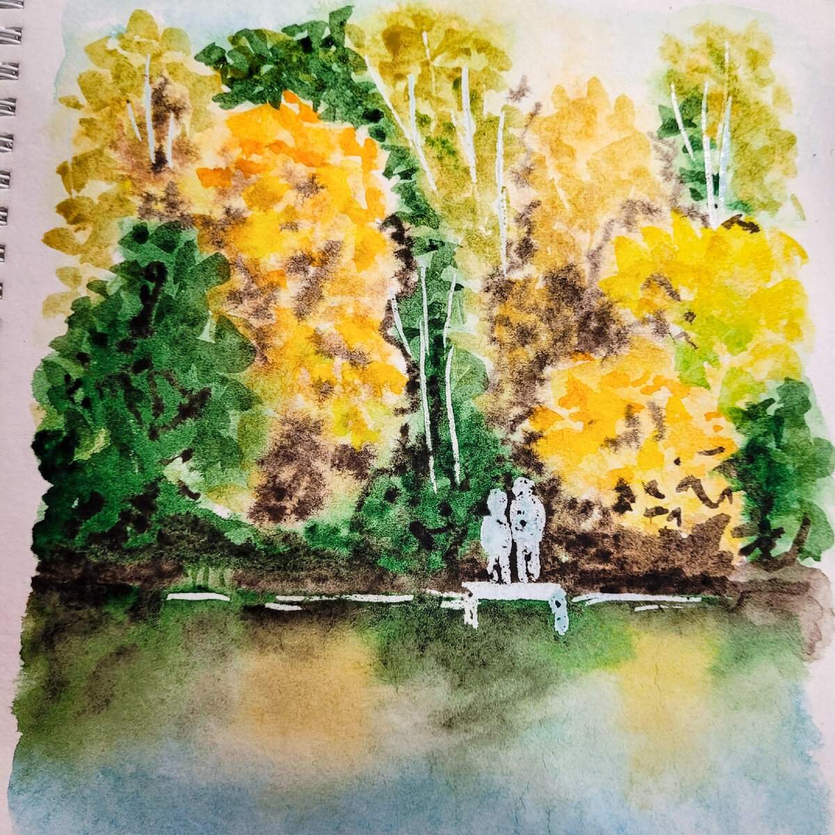 Этюд осень нарисовать речка