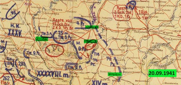 Положение войск КА на немецкой карте от 20 сентября 1941 года