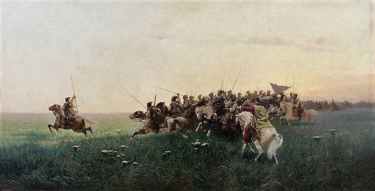 В 18 веке был диким полем. Рубо атака запорожцев в степи. Атака запорожцев в степи картина Франца Рубо.
