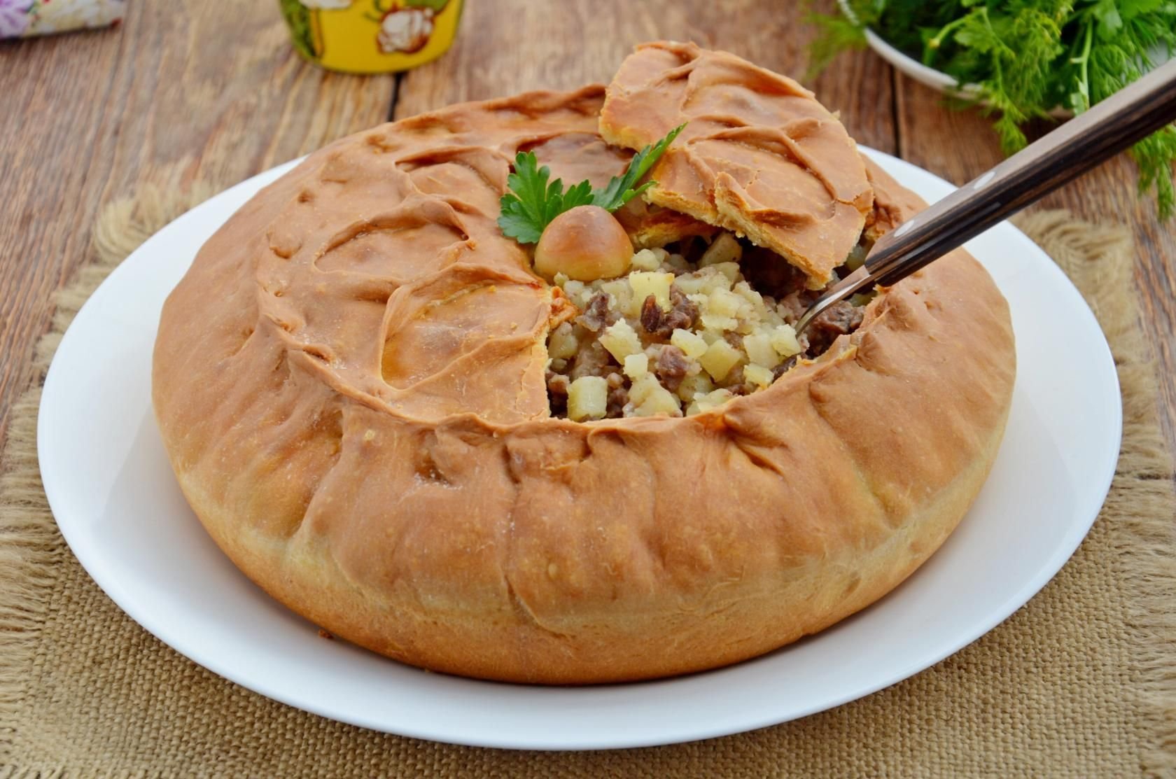 Татарское блюдо с мясом и картошкой