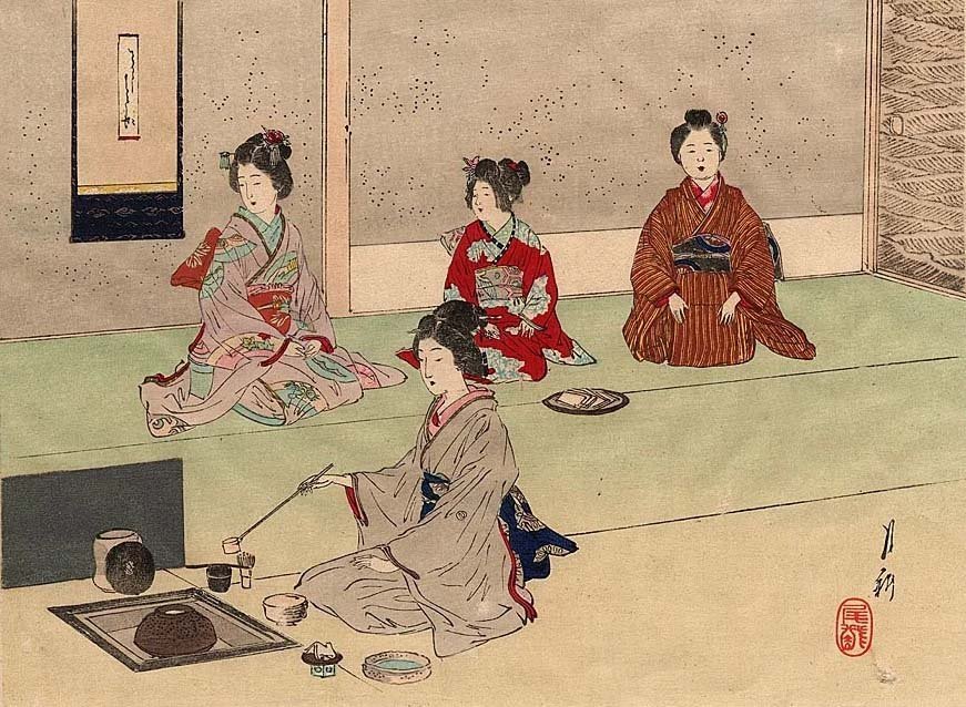 Доминирование япония. Чайная церемония Япония 19 век. Чайная церемония в Японии 16 век. Чайная церемония в Японии 18 век. Культура Японии 17 века чай.
