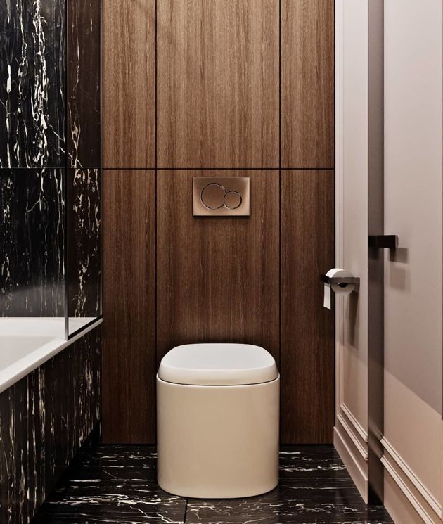 Крайне удачный проект ванной комнаты от дизайнера. Стиль и утончённость.