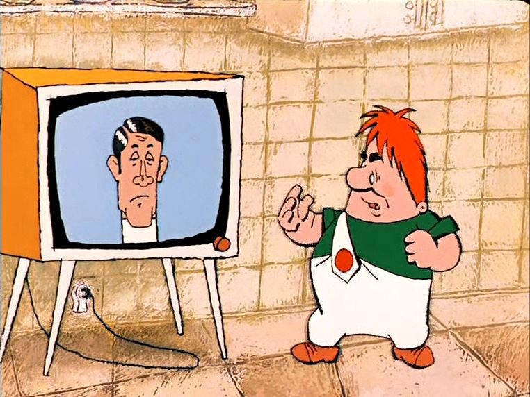 Говорящая голова как сделать. Карлсон и телевизор. Карлсон кадры из мультфильма.