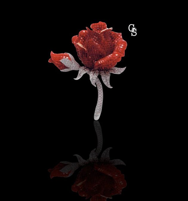 Рубиново-бриллиантовая роза от Van Cleef&amp;Arpels. Рубины в невидимой закрепке "паве".
