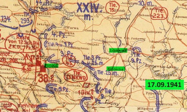 Положение войск КА на немецкой карте от 17 сентября 1941 года