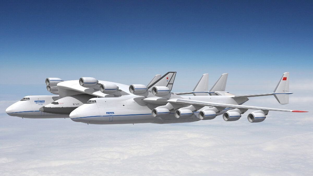 Рендеринг сверхтяжелой многоразовой авиационно-космической системы с космическим самолетом Ту-674 "Апогей". Источник http://buran.ru