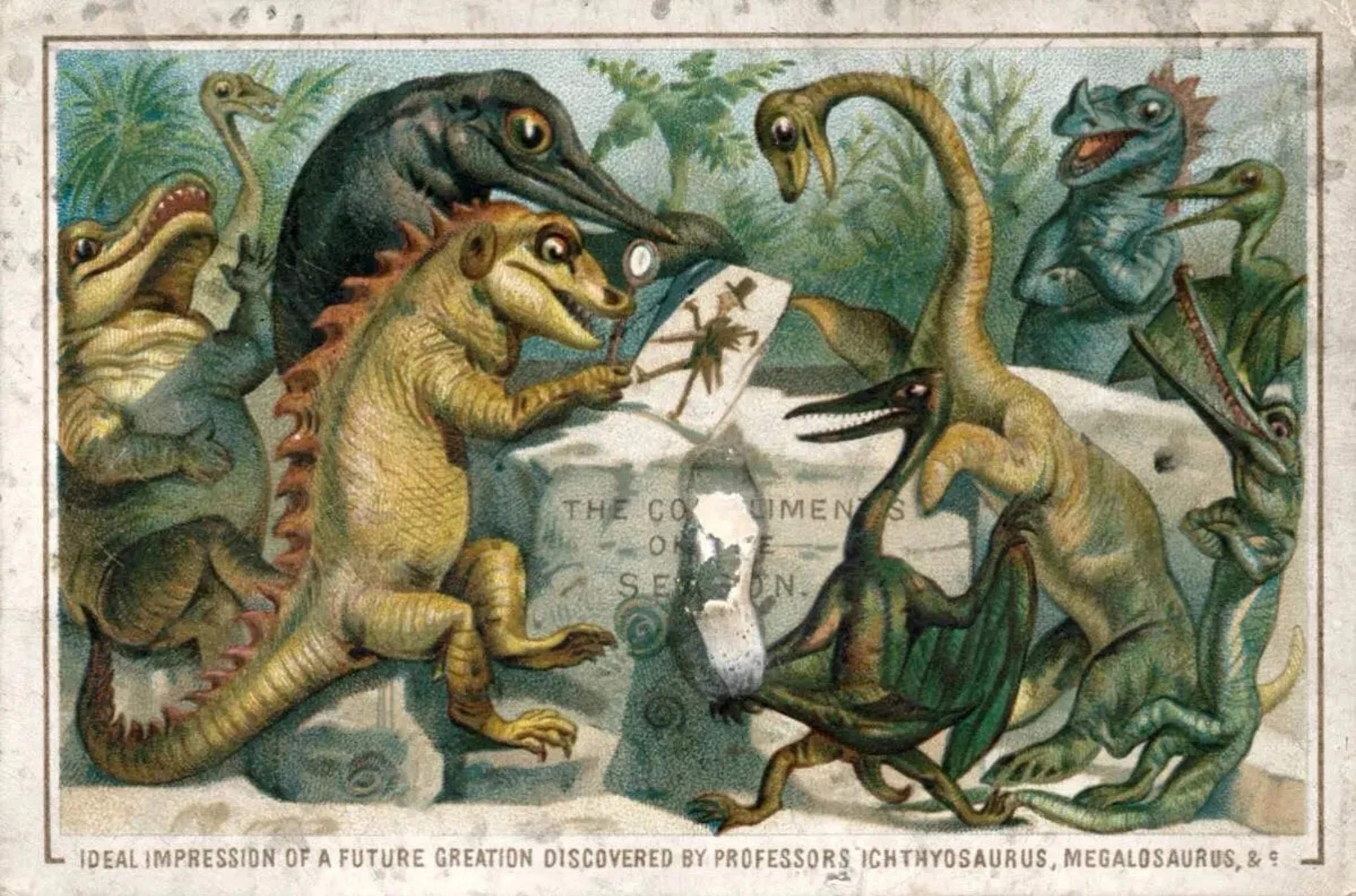 Голос ящера. Рептилоиды динозавры. Открытка с динозавром. Винтажные динозавры. Динозавры изображения 19 века.