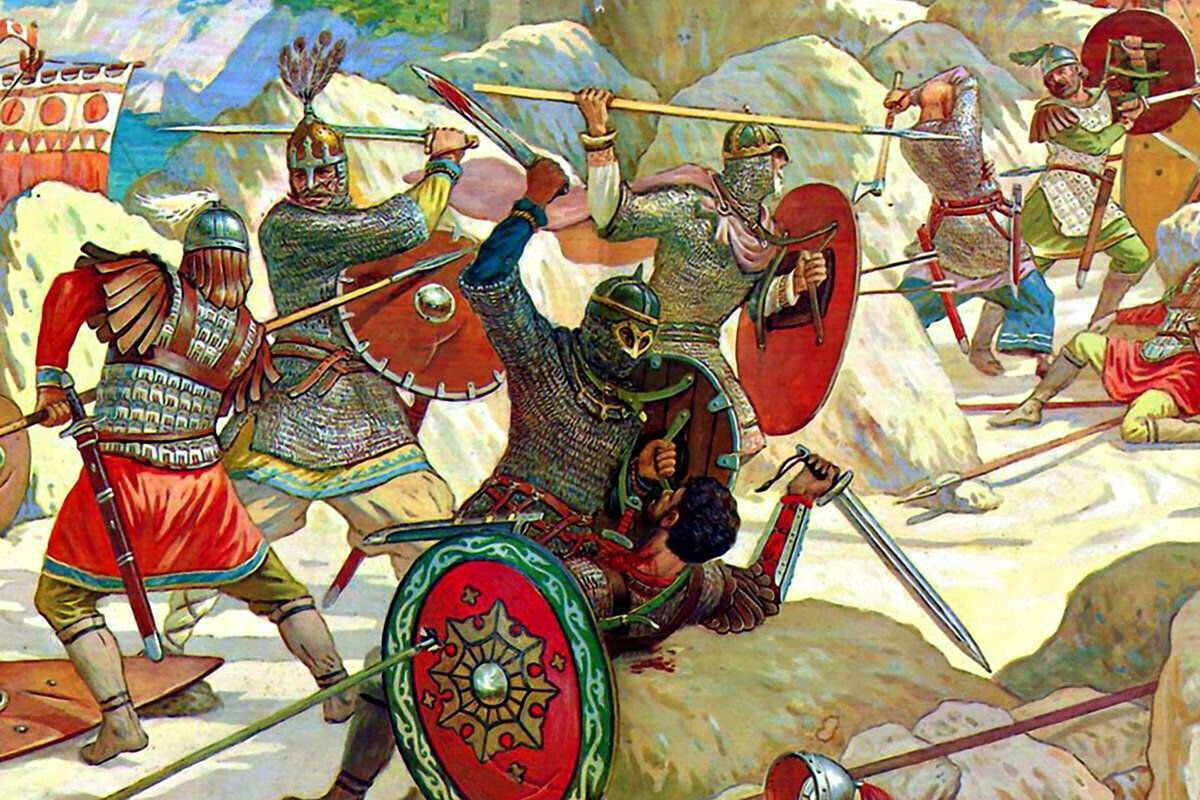 Нападение на славянском. Князь Русов Бравлин. Византия пехота 10 век.