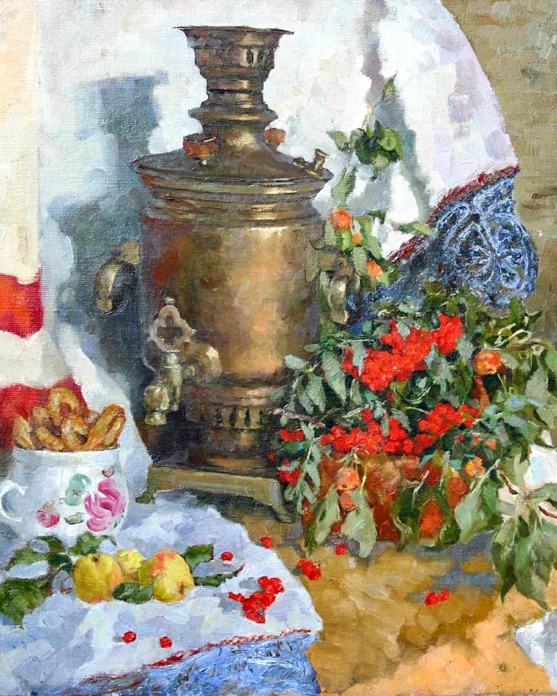 Картина с самоваром. И.И. Машков «натюрморт с самоваром» (1919 г.).